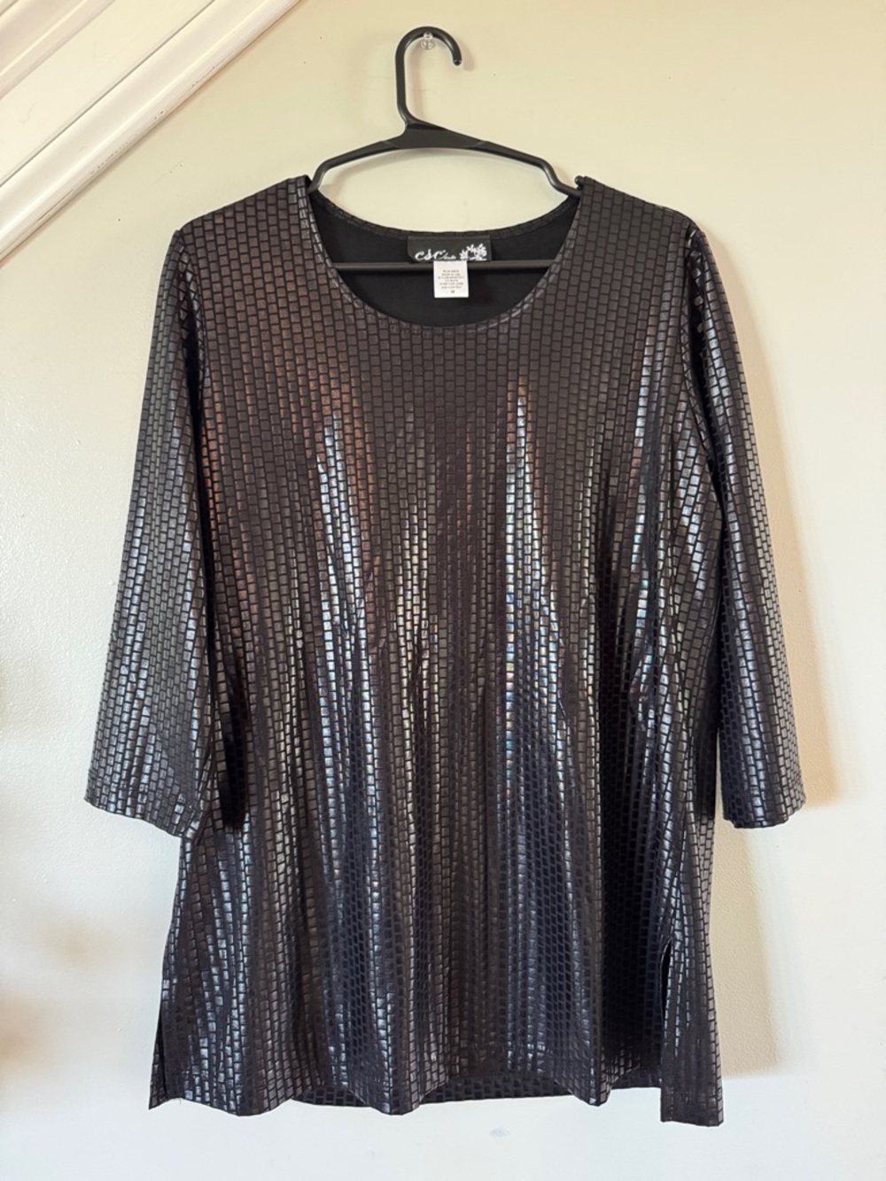 C&C studio Black Long-Sleeve Square pattern top
